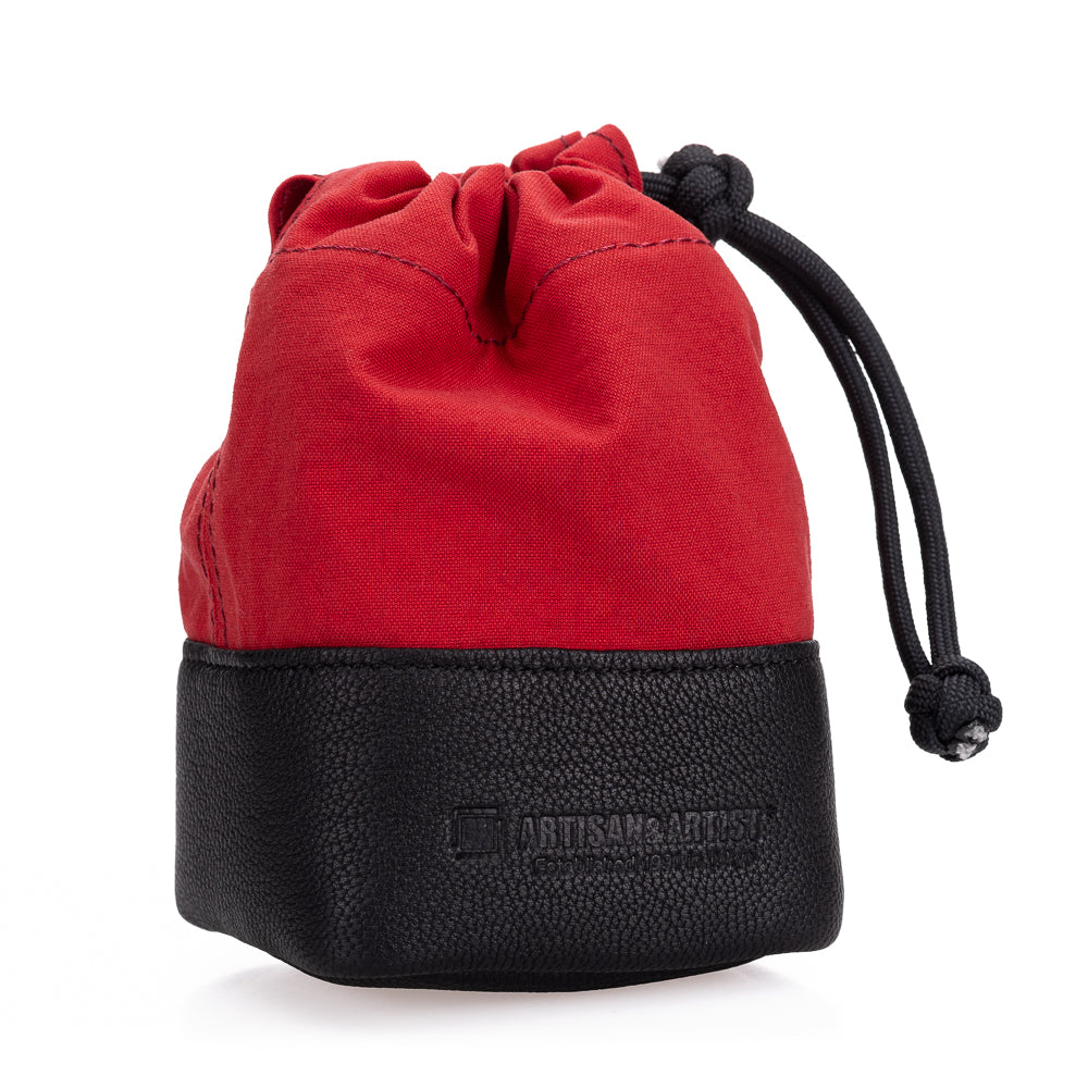 Artisan & Artist* ACAMLP 120 Fabric and Leather Lens Pouch, Small, Red/Black