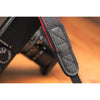 EDDYCAM Elk Leather Neck Strap, 35mm Wide, Black/Red with Red Stitching