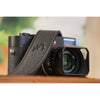 EDDYCAM Elk Leather Neck Strap, 35mm Wide, Black/Mongolian Yak with Black Stitching