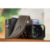 EDDYCAM Elk Leather Vintage Neck Strap, 35mm Wide, Black/Natural with Natural Stitching