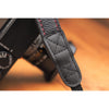 EDDYCAM Elk Leather Neck Strap, 35mm Wide, Black/Black with Red Stitching