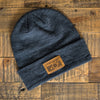 M6 Leather Patch Beanie, Charcoal Gray