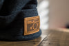 M6 Leather Patch Beanie, Charcoal Gray