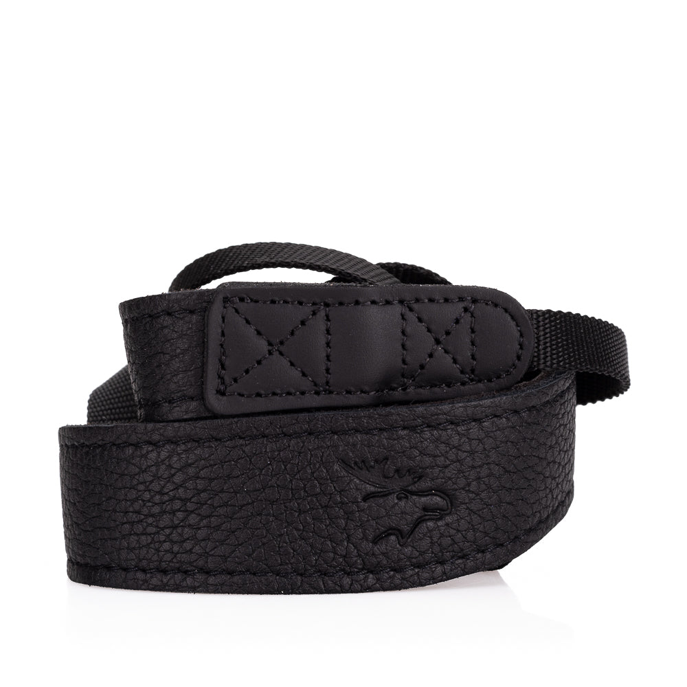 EDDYCAM 200cm Extra Long Elk Leather Neck Strap, 35mm Wide, Black/Black with Black Stitching