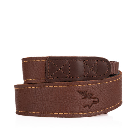 EDDYCAM Elk Leather Vintage Neck Strap, 35mm Wide, Cognac/Mongolian Yak with Natural Stitching