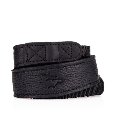 EDDYCAM Elk Leather Neck Strap, 35mm Wide, Black/Black with Black Stitching