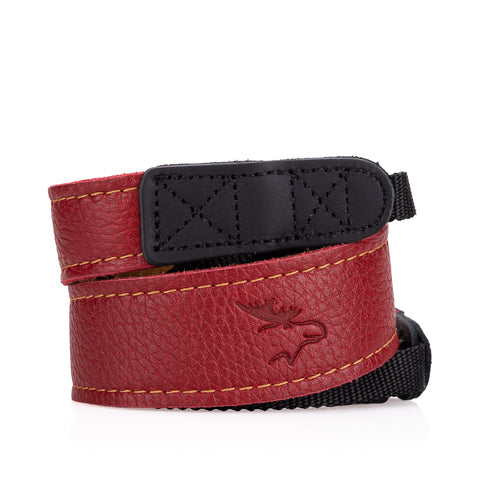 EDDYCAM Elk Leather Neck Strap, 35mm Wide, Red/Natural with Natural Stitching