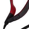 EDDYCAM Elk Leather Neck Strap, 50mm Wide, Black/Red with Red Stitching