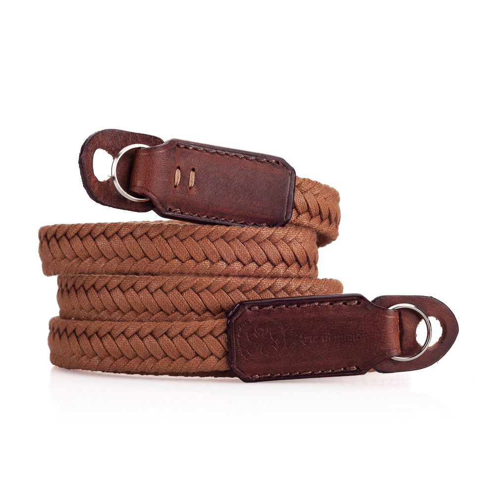 Arte di Mano Waxed Cotton Neck Strap, 100cm - Brown Cotton with Rally Volpe Leather Accents
