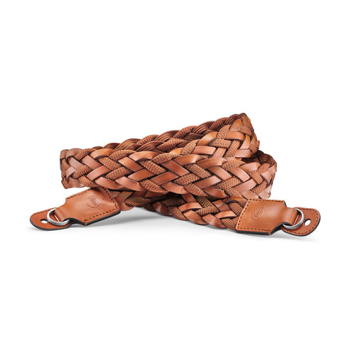 Leica Carrying Strap, Flat Braided Rayon & Leather Cord, Cognac