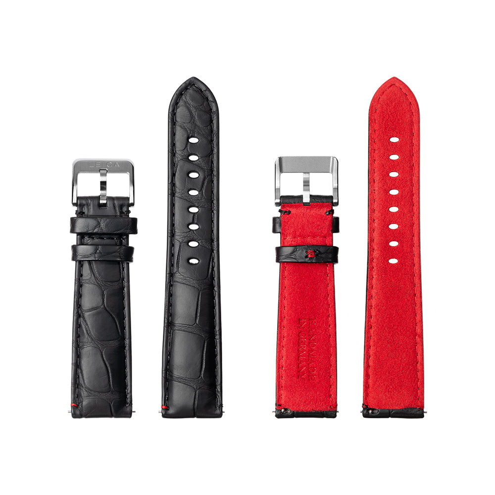 Correa de piel de aligátor negra para reloj Leica, con hebilla de ardillón