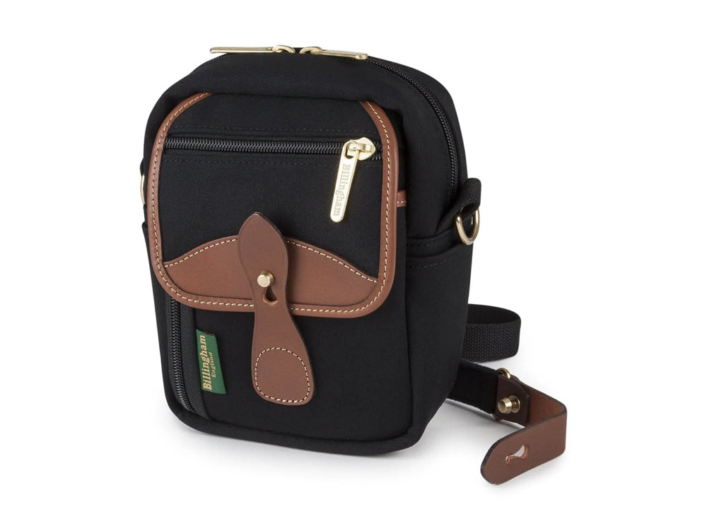 Billingham Compact Stowaway Camera/Binocular Bag - Black Canvas/Tan Leather Trim