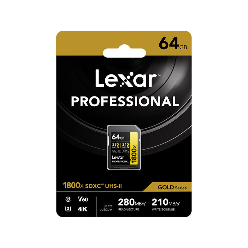 Lexar Professional 1800x 64GB SDXC UHS-II, U3, Gold Series