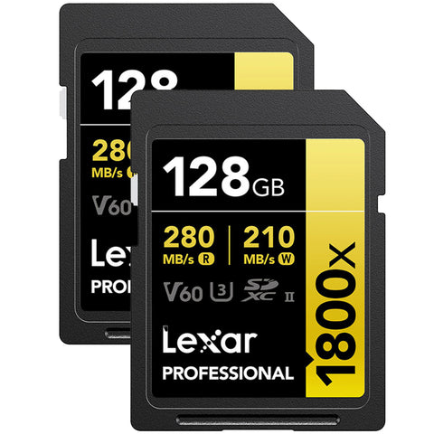 Lexar Professional 1800x 128GB SDXC UHS-II, U3 Gold (2-Pack)