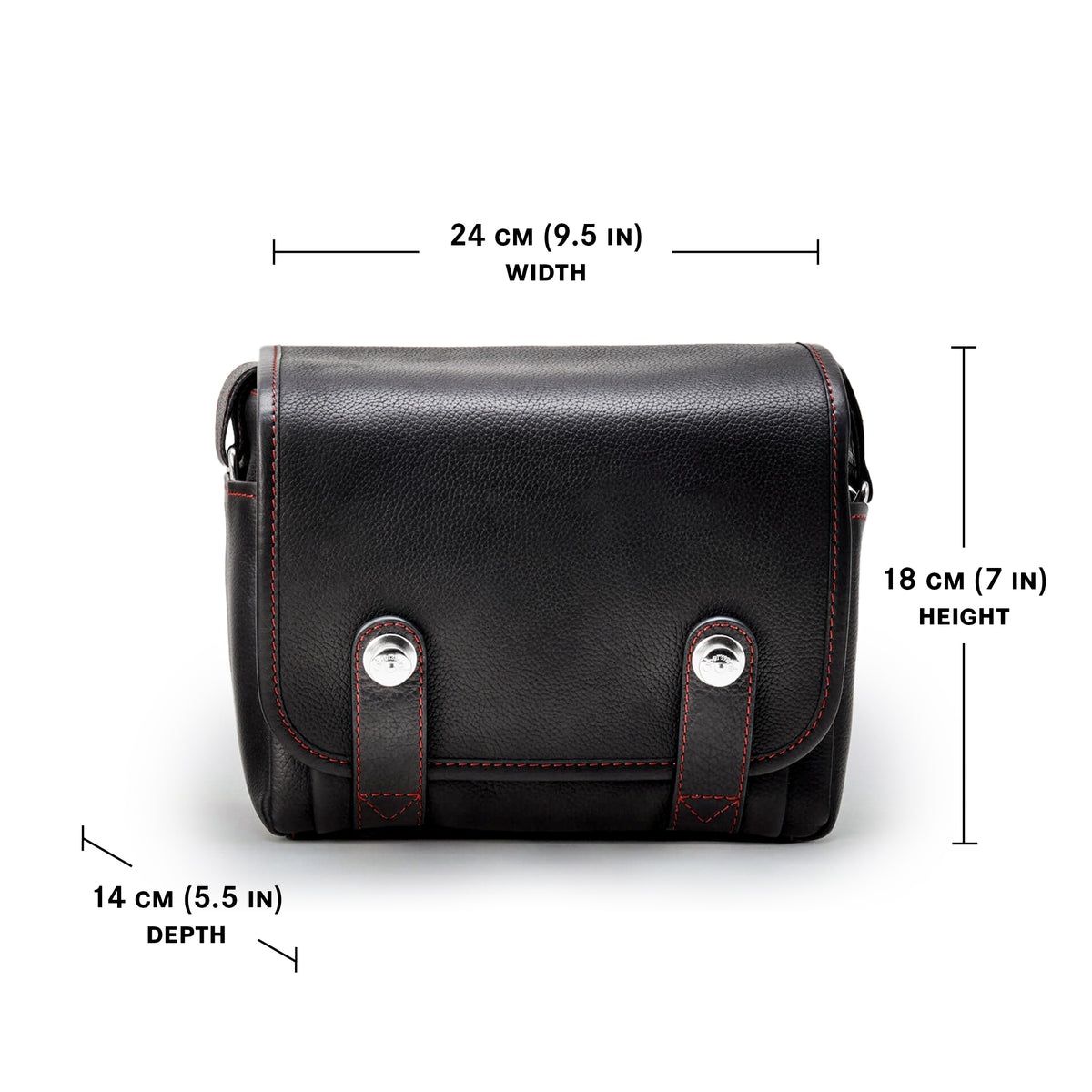 Bolso para cámara de cuero Oberwerth ‘Louis’, edición de lujo - Novonappa negro con costuras rojas