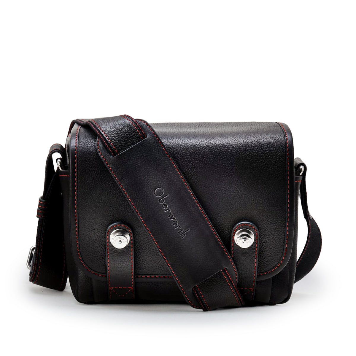 Bolso para cámara de cuero Oberwerth ‘Louis’, edición de lujo - Novonappa negro con costuras rojas