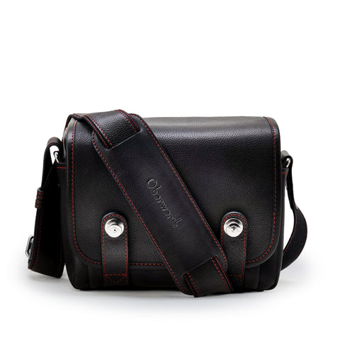 Oberwerth ‘Louis’ Leather Camera Bag, Luxury Edition - Novonappa Black with Red Stitching