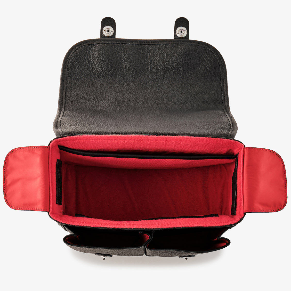 Bolso de cuero Oberwerth Little William para cámara/negocios, negro con forro rojo