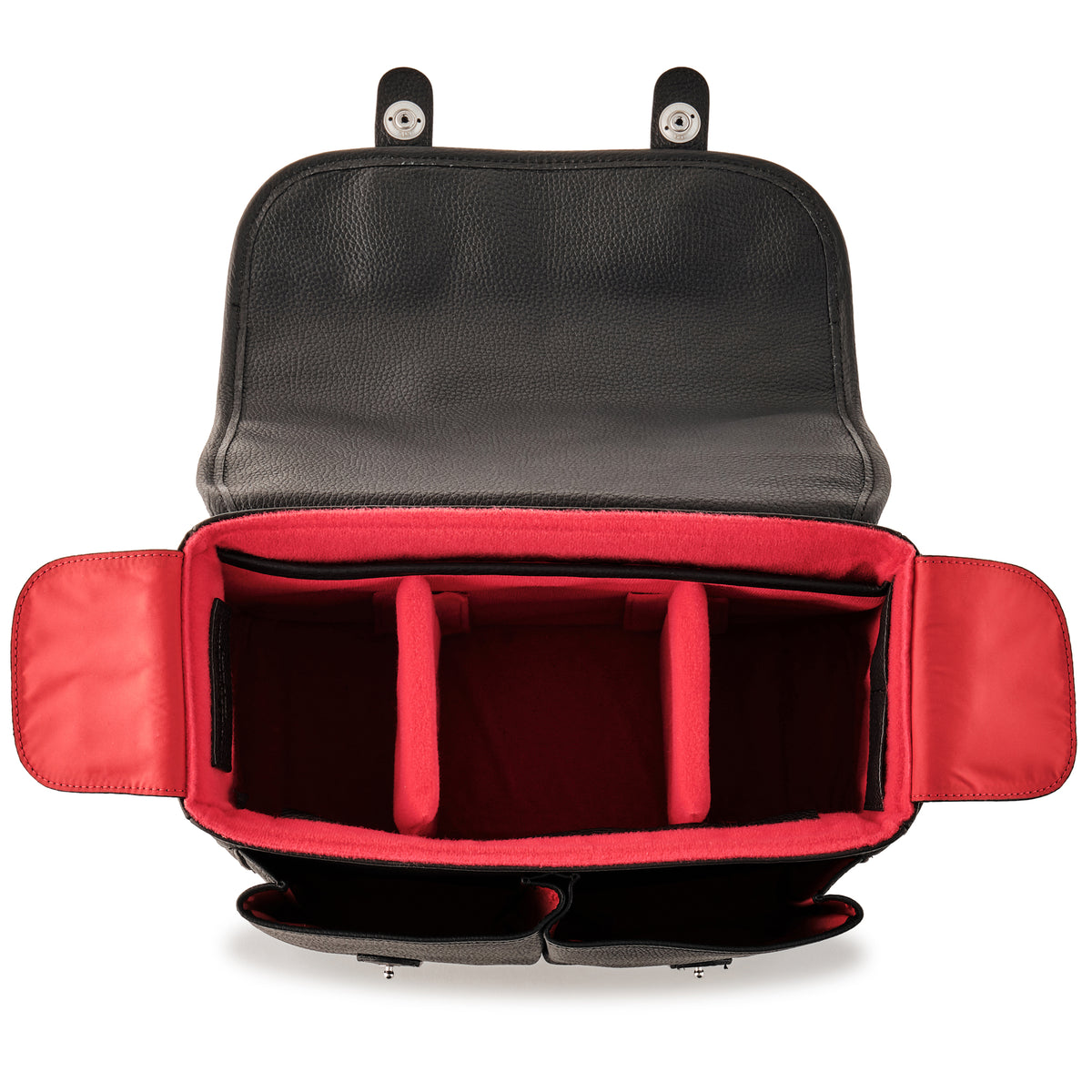 Bolso de cuero Oberwerth Little William para cámara/negocios, negro con forro rojo