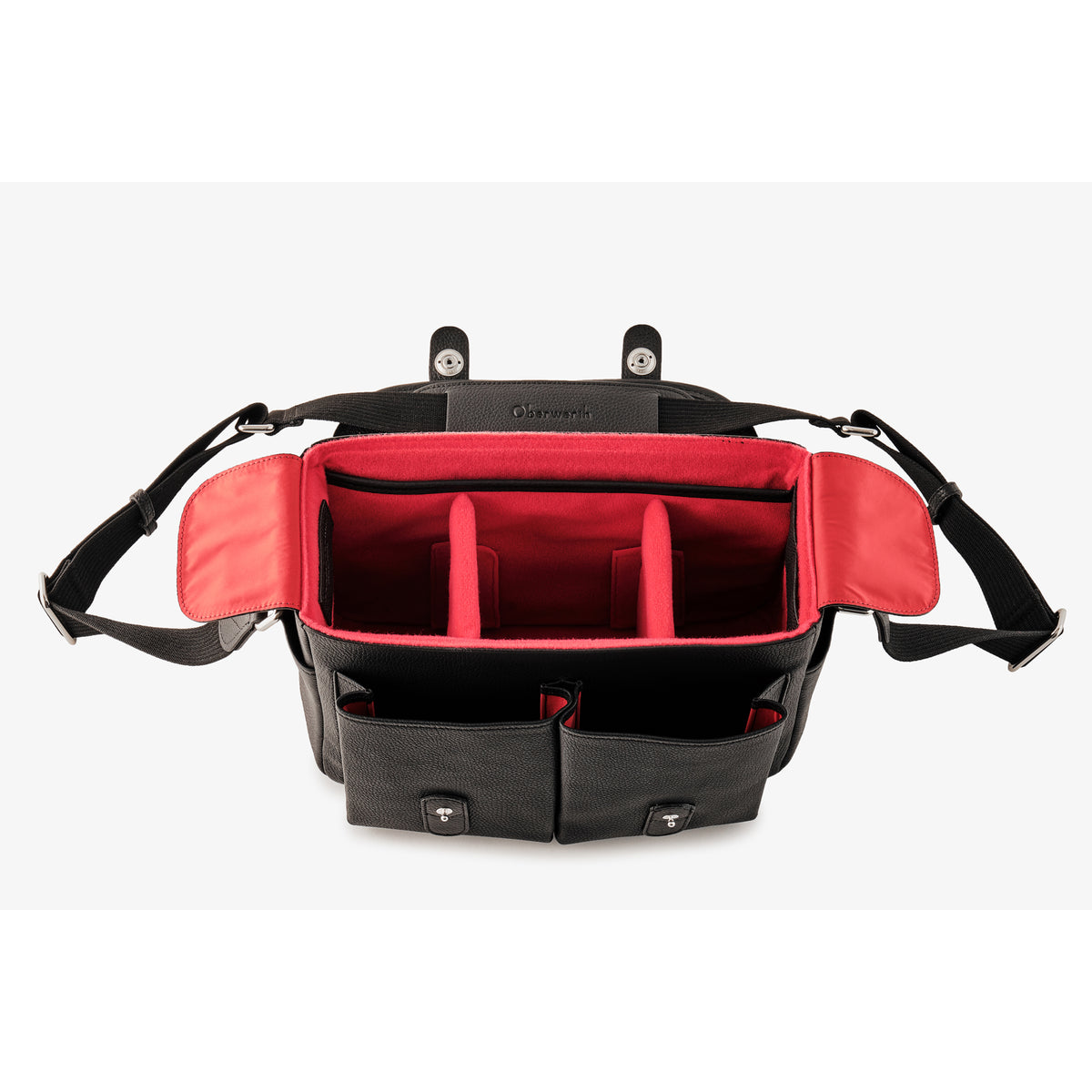 Bolso de cuero Oberwerth Little William para cámara/negocios, negro con forro rojo