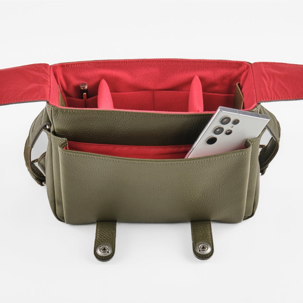 Bolso para cámara Oberwerth M, Edward, verde reportero con forro rojo