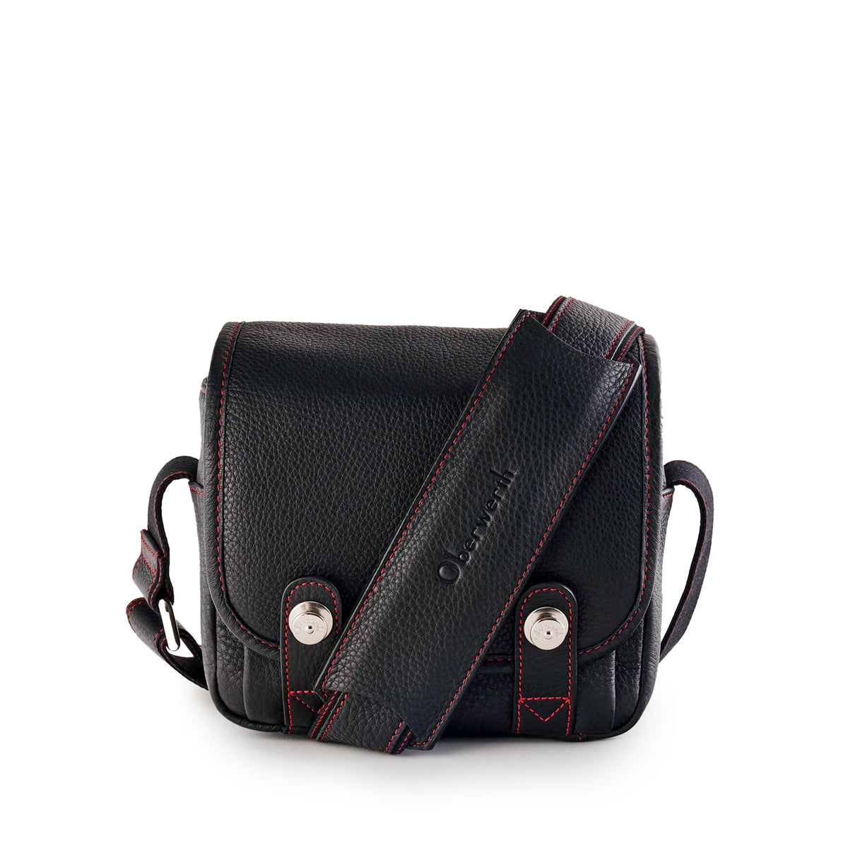 Bolso para cámara de cuero Oberwerth ‘Phil’ - Negro con costuras rojas