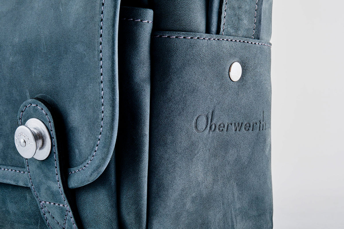 Oberwerth The Q Bolso para fotos de cuero - Azul medianoche con forro gris