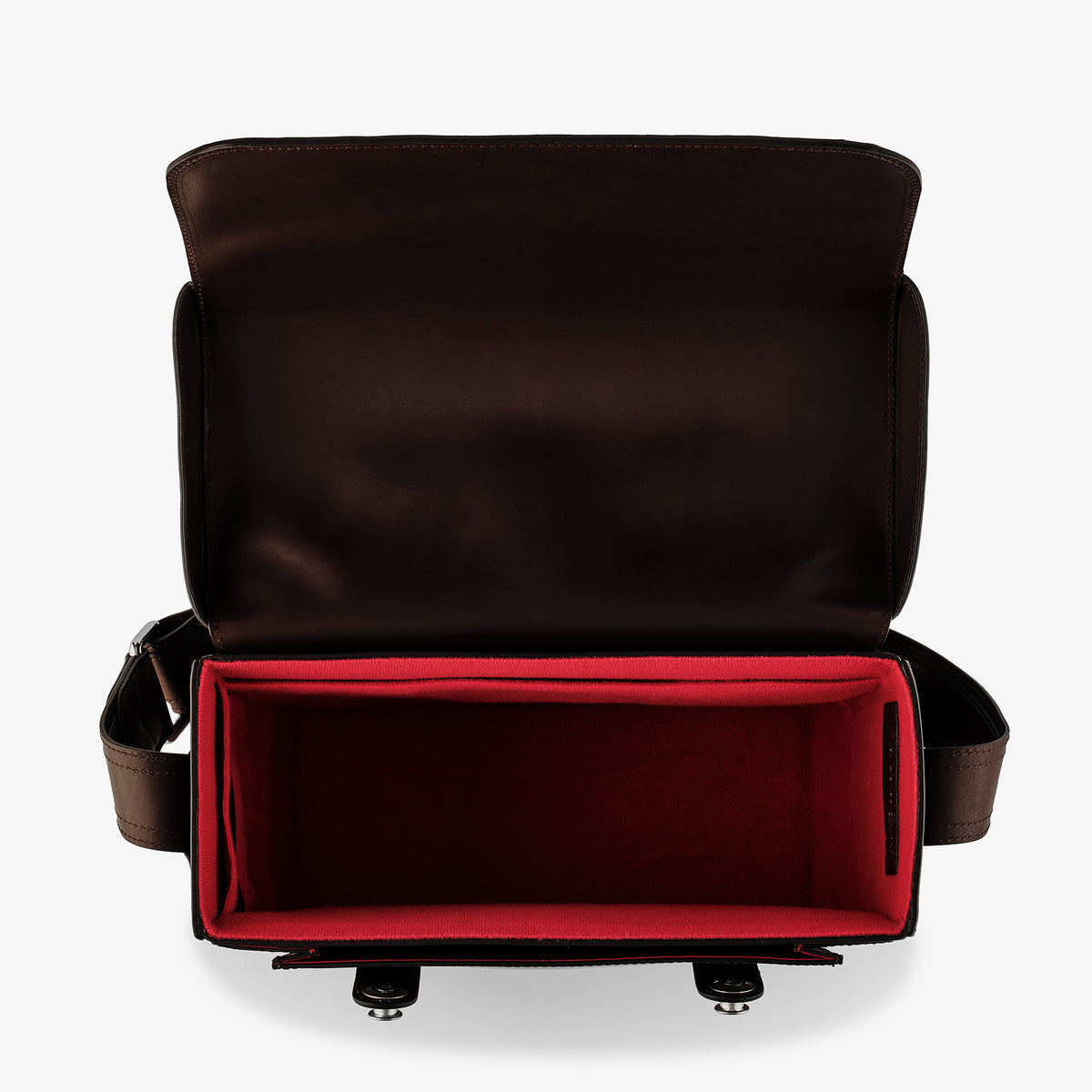 Bolso para cámara Oberwerth Signature Line (grande), marrón oscuro con forro rojo