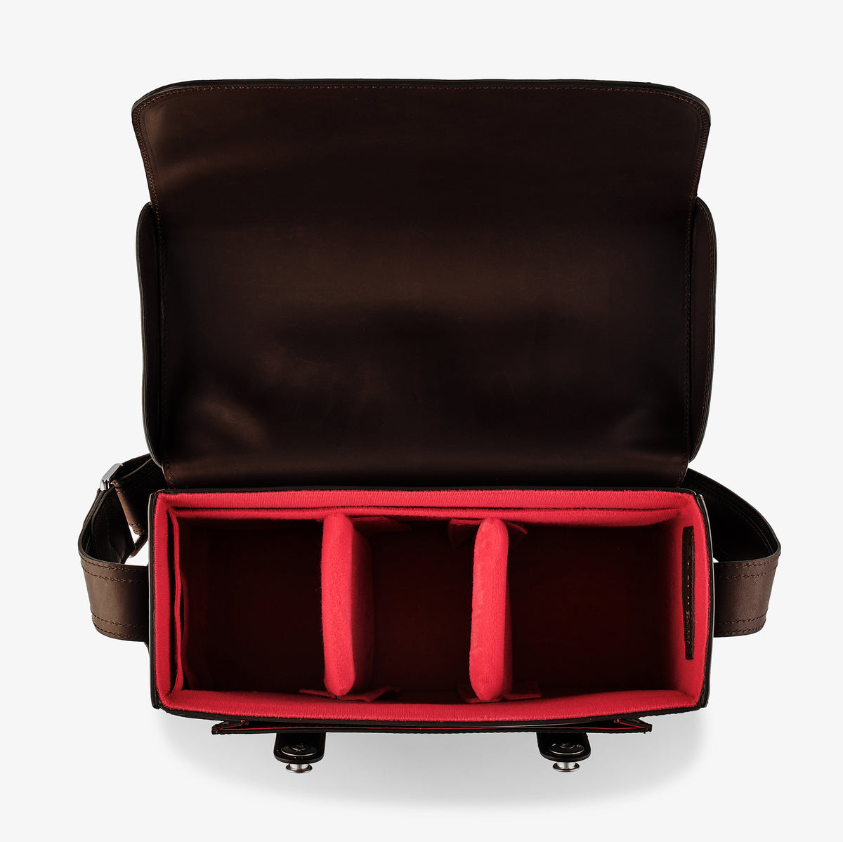 Bolso para cámara Oberwerth Signature Line (grande), marrón oscuro con forro rojo