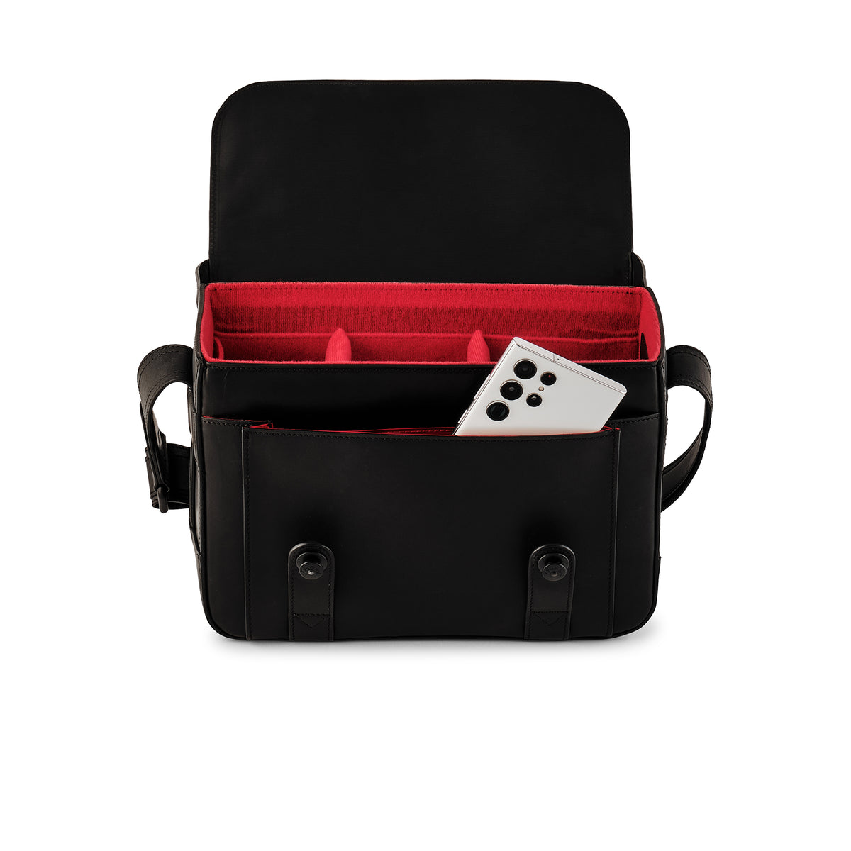 Bolso para cámara Oberwerth Signature Line (grande), negro con forro rojo