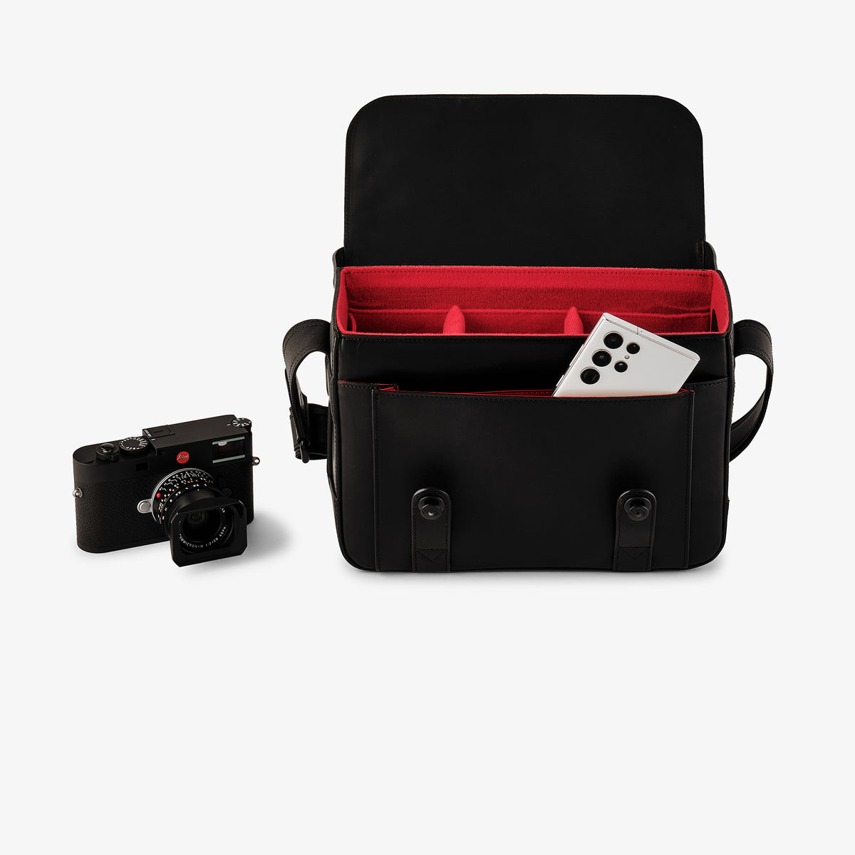 Bolso para cámara Oberwerth Signature Line (grande), negro con forro rojo