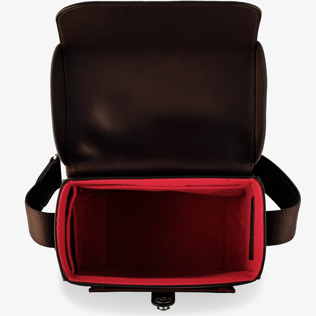 Bolsa para cámara Oberwerth Signature Line (mediana), marrón oscuro con forro rojo