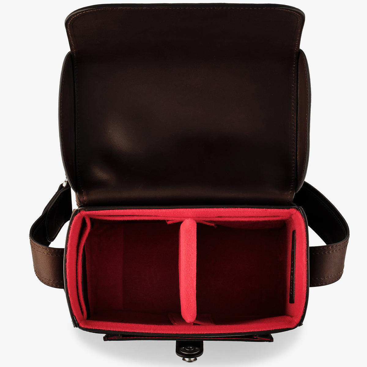 Bolsa para cámara Oberwerth Signature Line (mediana), marrón oscuro con forro rojo