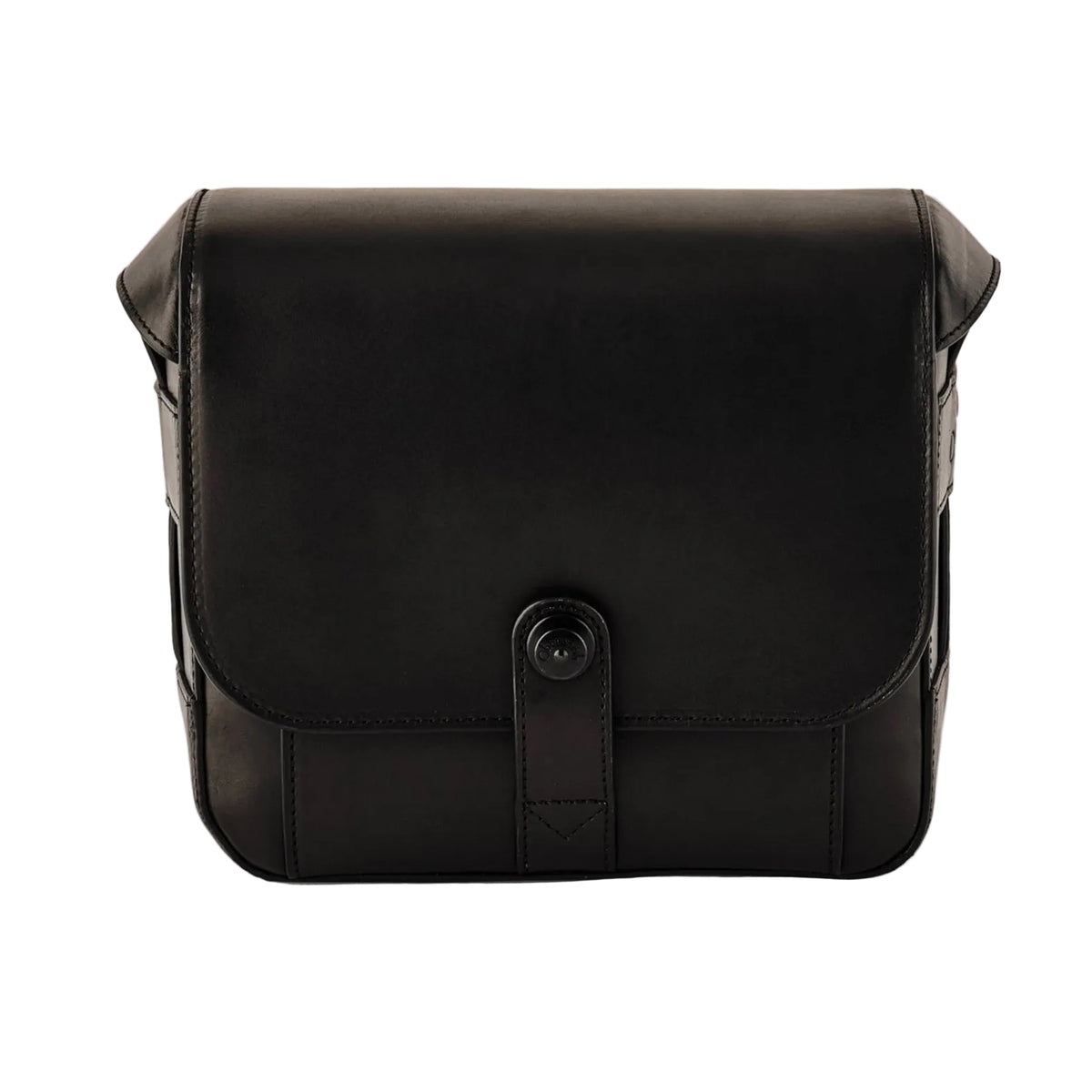 Black leather bag on a white background