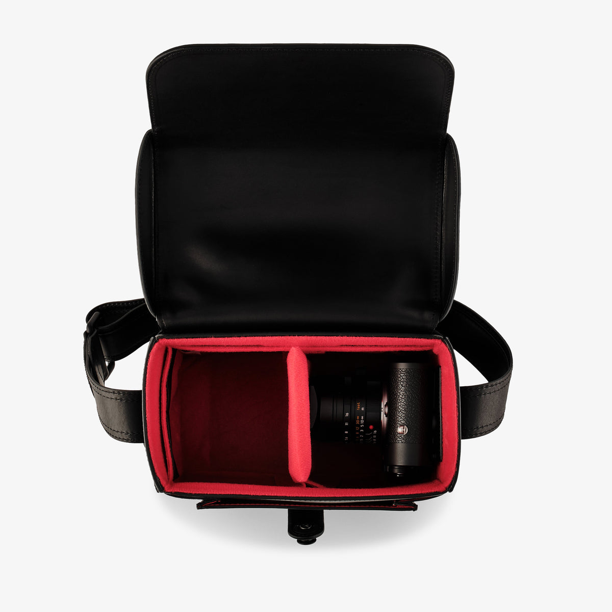 Bolso para cámara Oberwerth Signature Line (mediano), negro con forro rojo
