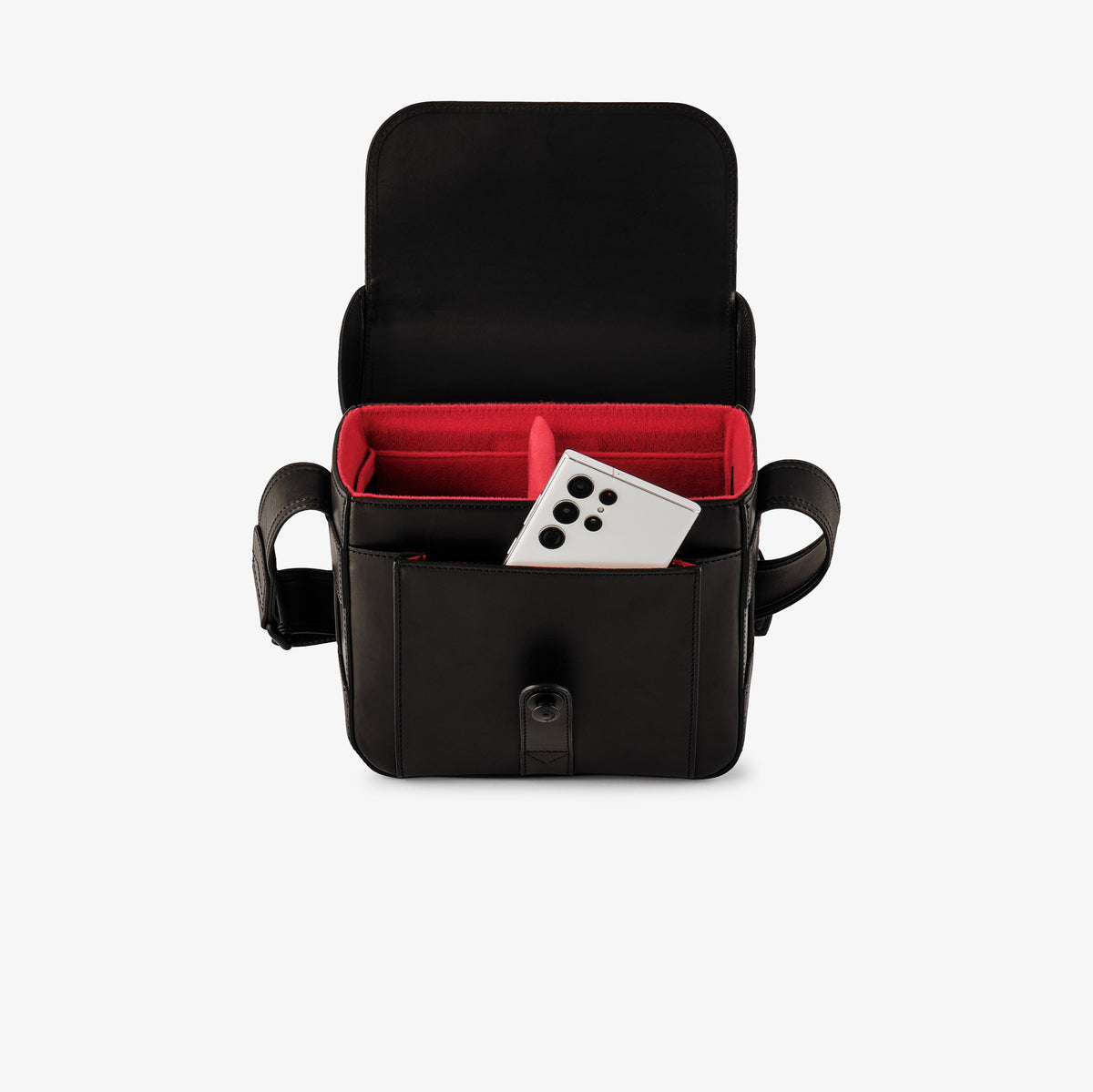 Bolso para cámara Oberwerth Signature Line (mediano), negro con forro rojo