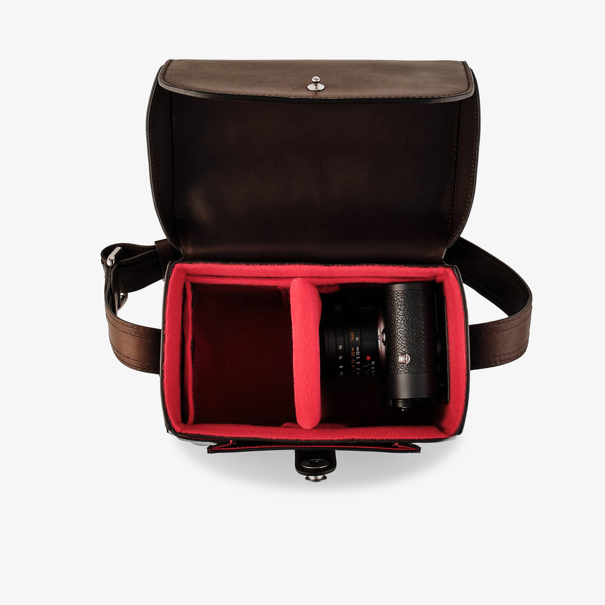 Bolso para cámara Oberwerth Signature Line (pequeño), marrón oscuro con forro rojo