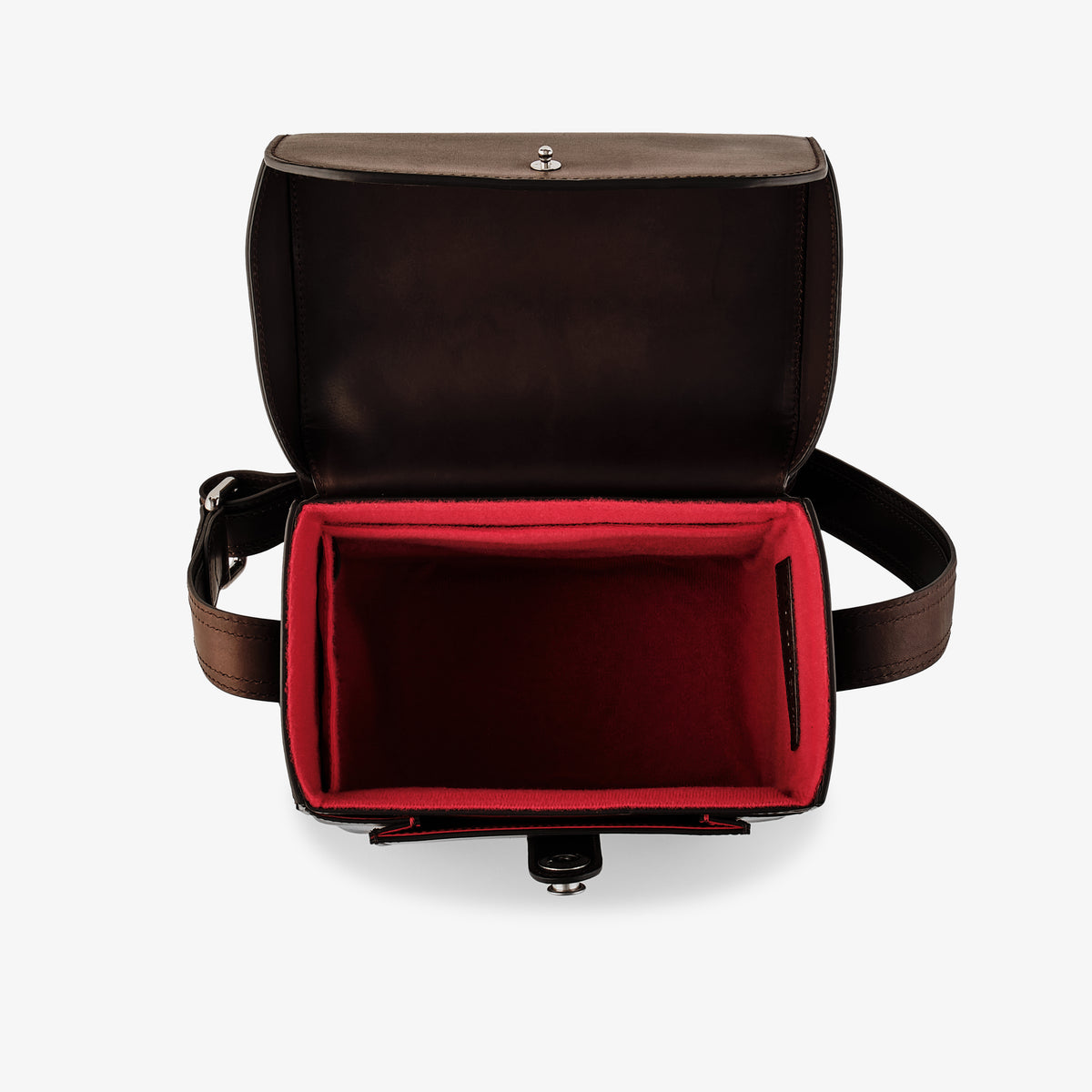 Bolso para cámara Oberwerth Signature Line (pequeño), marrón oscuro con forro rojo