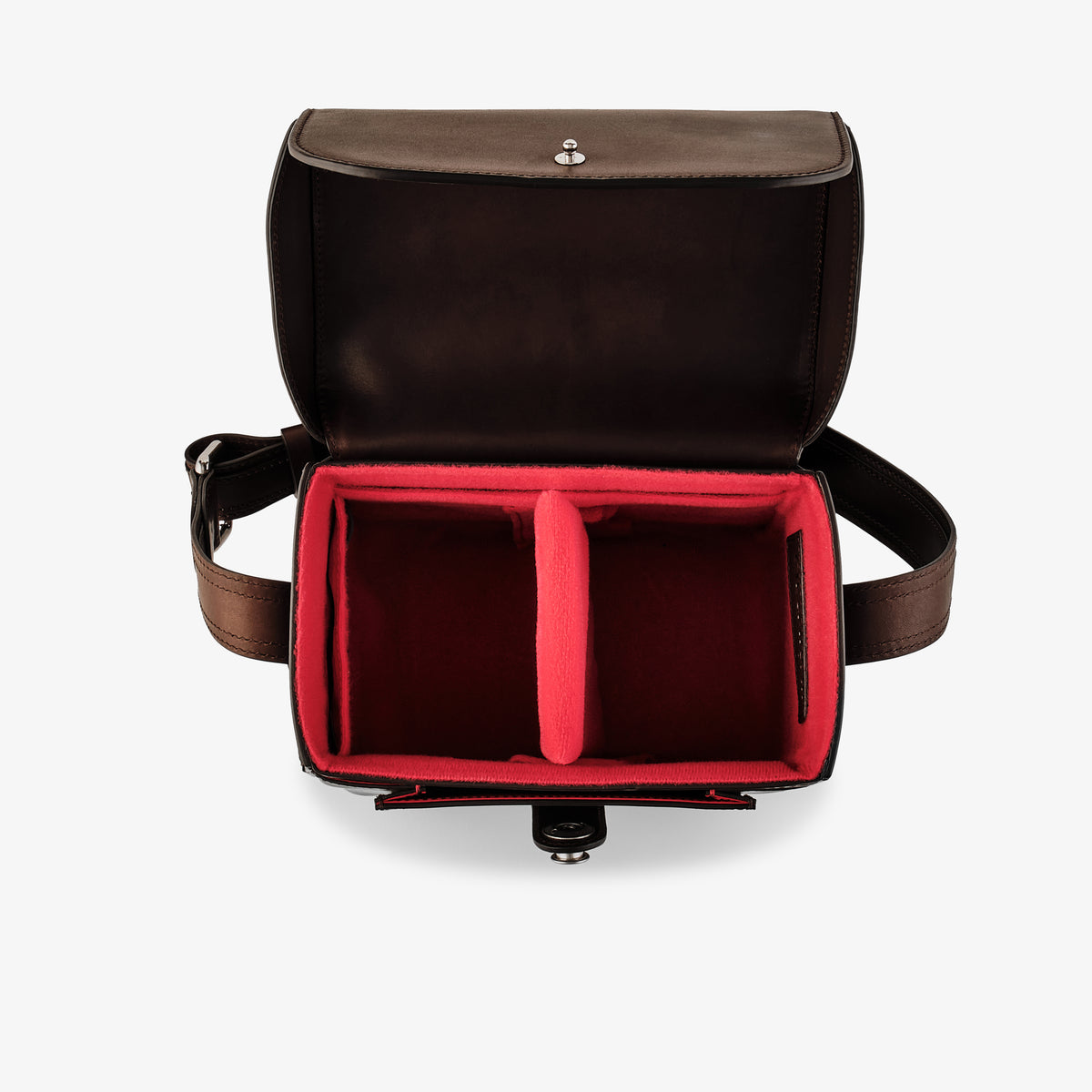 Bolso para cámara Oberwerth Signature Line (pequeño), marrón oscuro con forro rojo