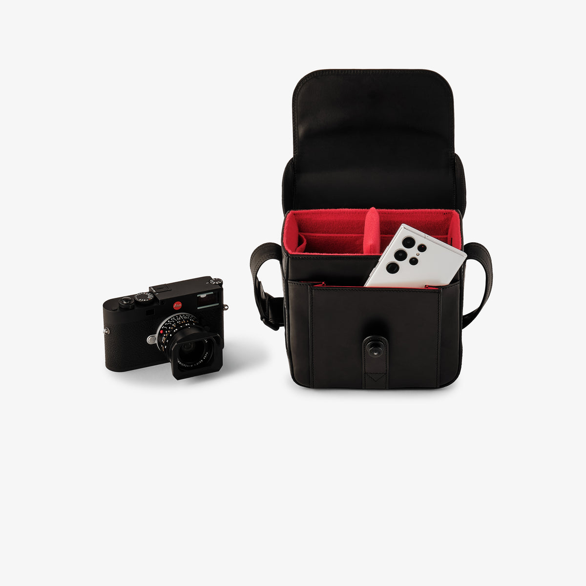 Bolso para cámara Oberwerth Signature Line (pequeño), negro con forro rojo