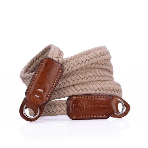 Used Arte di Mano Extra Long Waxed Cotton Neck Strap - Beige with Tan Accents