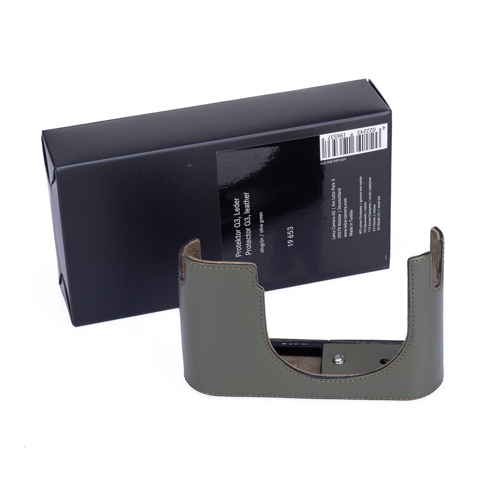 Media funda usada para Leica Q3, cuero, verde oliva