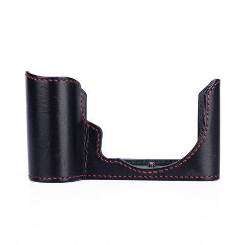 Used Arte di Mano Half Case for Leica SL2/SL2-S with Battery Door, Covered Style - Black with Red Stitching