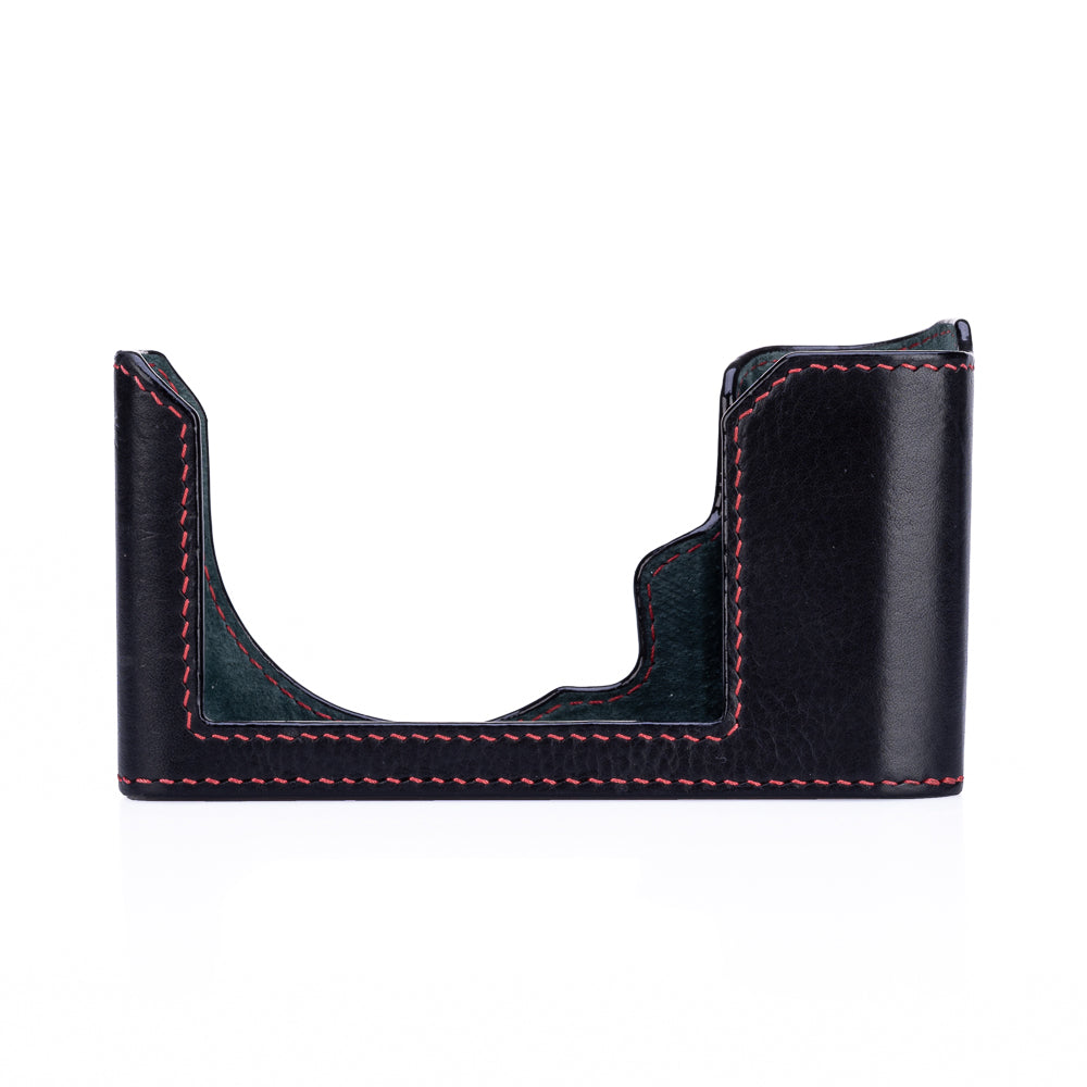 Funda usada Arte di Mano Half Case para Leica SL2/SL2-S con tapa de batería, estilo cubierto - negra con costuras rojas
