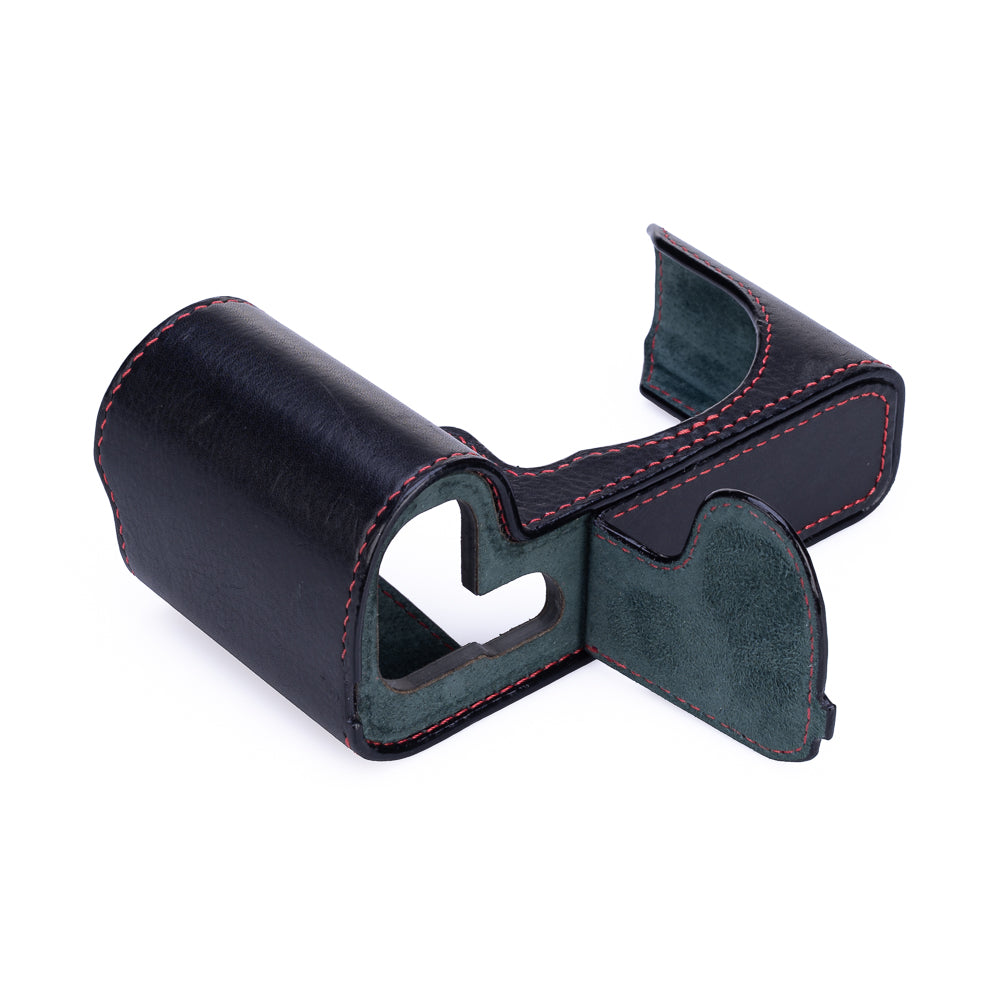 Funda usada Arte di Mano Half Case para Leica SL2/SL2-S con tapa de batería, estilo cubierto - negra con costuras rojas