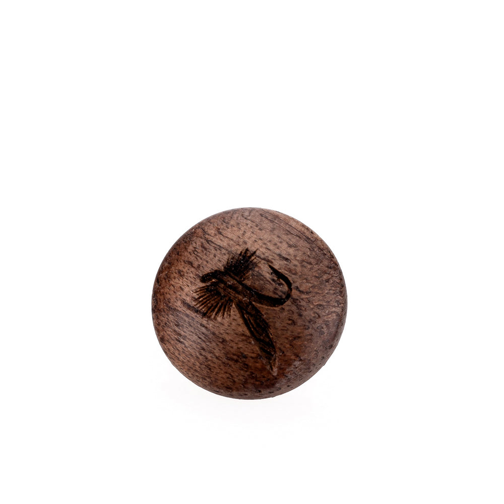 Anilla de madera Artisan Obscura «Flyfishing» de liberación suave - 11 mm, convexa, nogal
