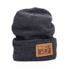 M6 Leather Patch Beanie, Charcoal Gray