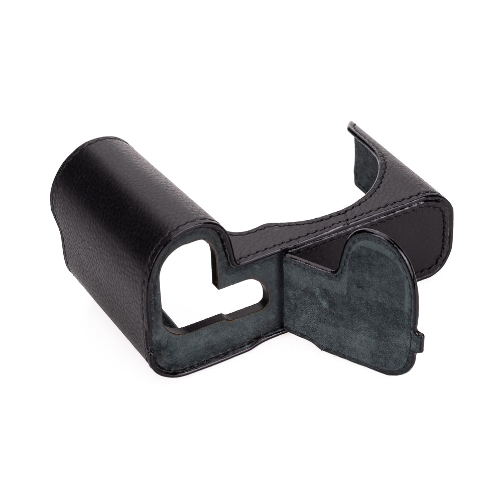 Media funda Arte di Mano para Leica SL3 con puerta de acceso a la batería, estilo cubierto - Negro con costuras negras