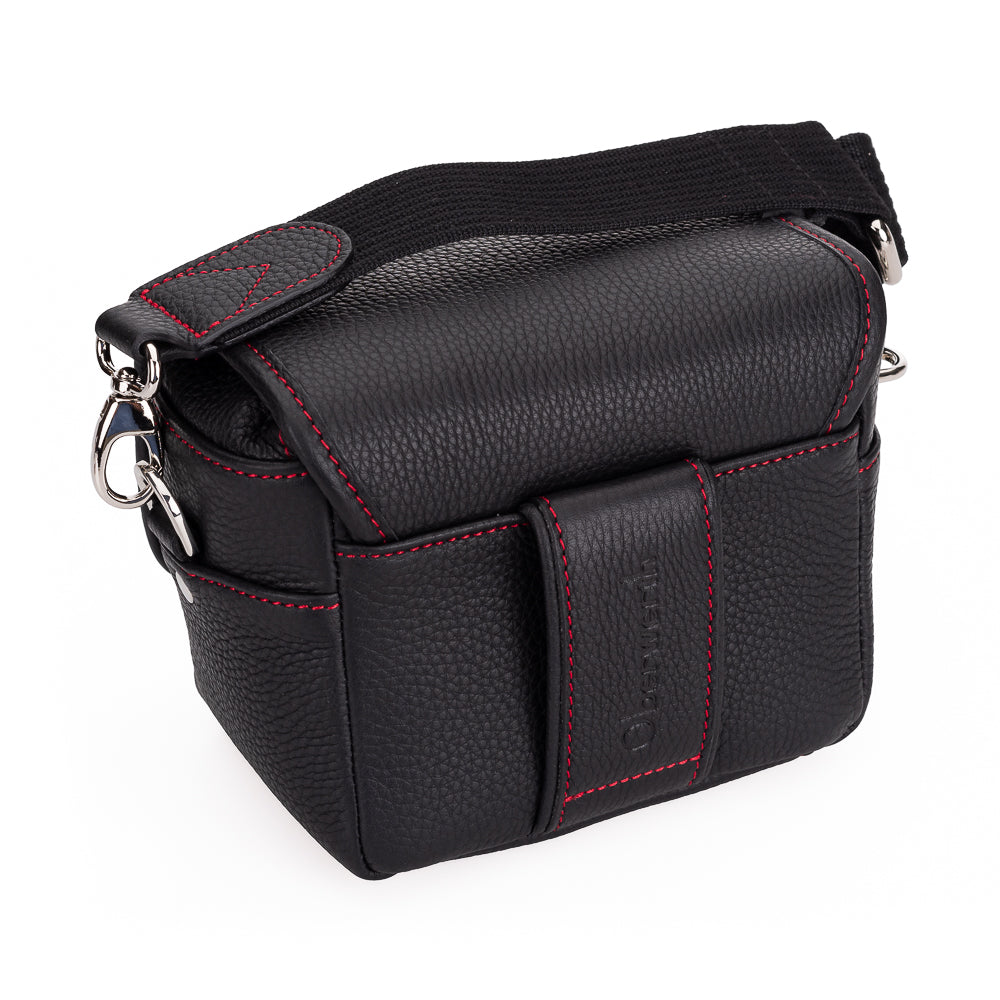 Bolso de cuero Oberwerth Charlie 2 extra pequeño para cámara con inserto, negro con costuras rojas