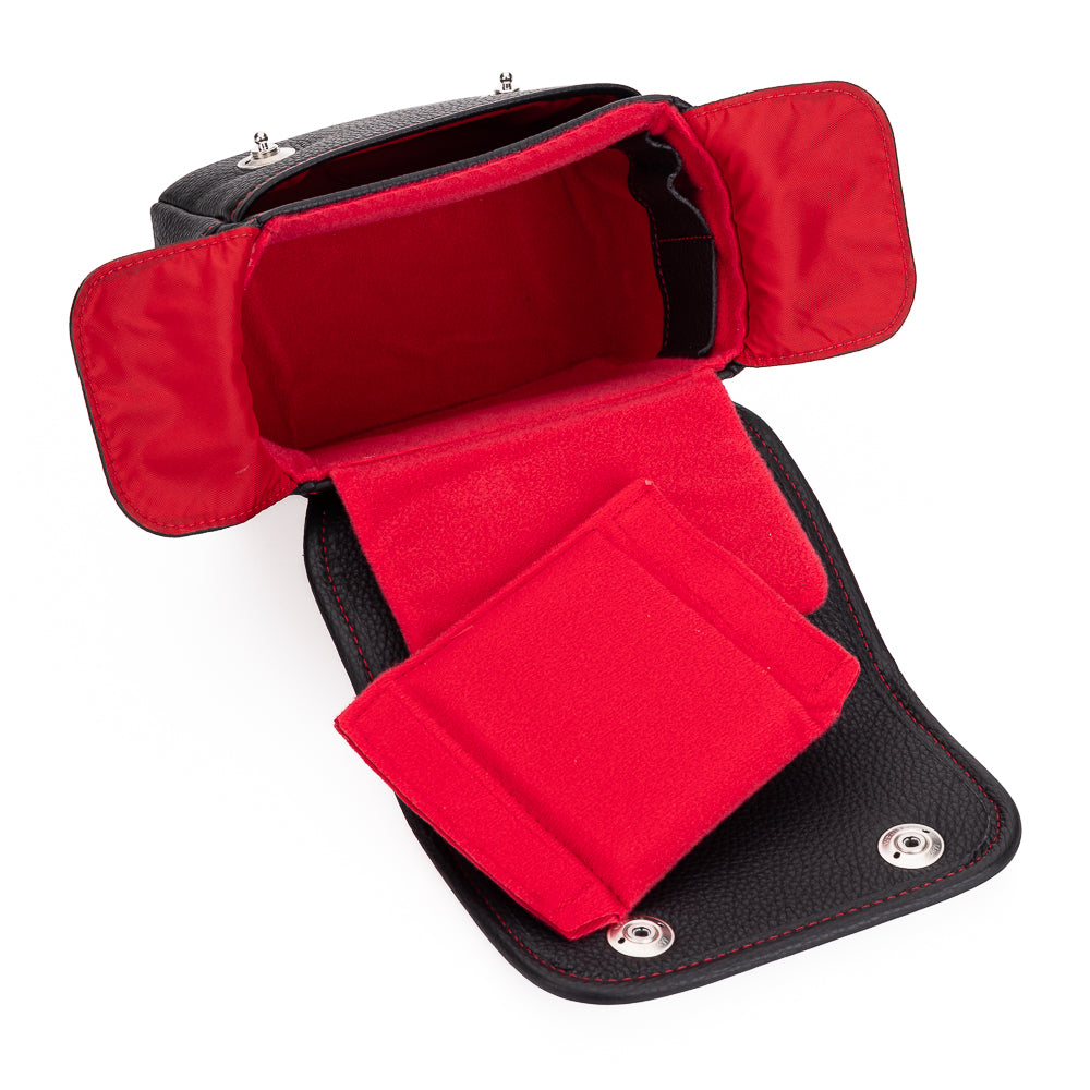 Bolso de cuero Oberwerth Charlie 2 extra pequeño para cámara con inserto, negro con costuras rojas